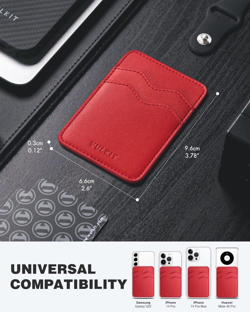 VULKIT Stick on Card Holder Compatible for iphone Leather Cell Phone Wallet Credit Card Case Strong Sticker for Women - Image 4